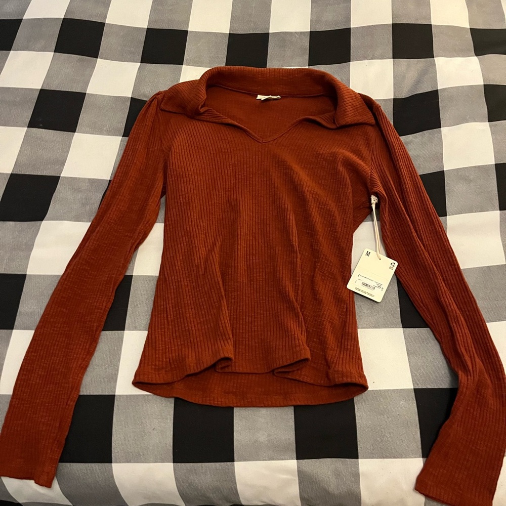 a.n.a Women's Burnt Orange Long Sleeve Blouse